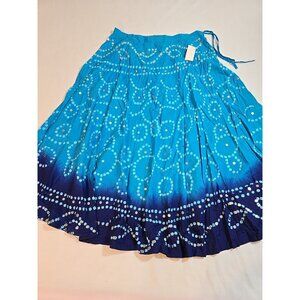 Handmade‎ Blue boho midi skirt adjustable tie waist mirror sequins One Size New